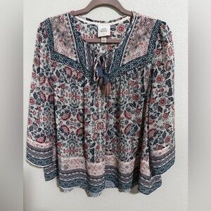 Knox Rose boho poly blouse with tassels